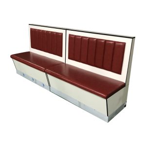 Burgundy Vertical Channel Tufted Restaurant Booth Seating with Silver Base