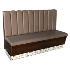 Taupe Vertical Channel Tufted Restaurant Booth Seating with Dark Wood Grain Base