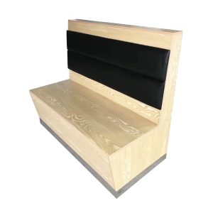 Light Wood Grain Restaurant Booth Seating with Black Upholstered Backrest