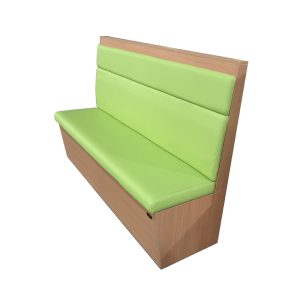 Fluorescent Green Segmented PU Leather Restaurant Booth Seating with Light Natural Wood Grain Frame