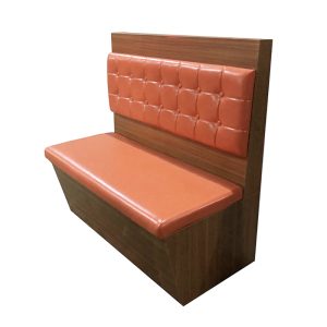 Orange Tufted PU Leather Restaurant Booth Seating with Wood Finish