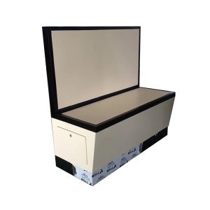 Custom Beige Upholstered Restaurant Booth Seating with Black Trim