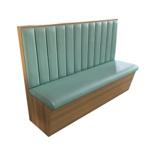 Mint Green Vertical Channel Tufted PU Leather Restaurant Booth Seating with Light Walnut Wood Grain Frame