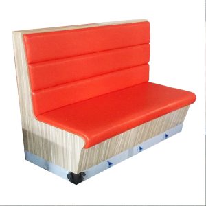 Bright Red Segmented PU Leather Restaurant Booth Seating with Light Wood Grain Frame & Silver Metal Base