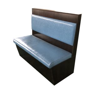 Light Blue Glossy PU Leather Restaurant Booth Seating with Dark Brown Frame