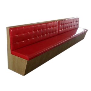 Bright Red Square Tufted PU Leather Restaurant Booth Seating with Light Oak Frame