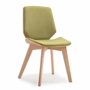 Modern Green Linen Upholstered Dining Chair with Natural Solid Wood Legs