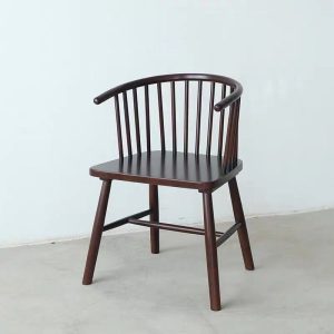 Windsor Style Dark Solid Wood Arm Dining Chair