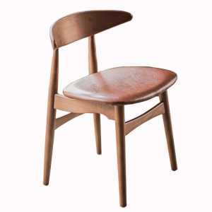 Mid-Century Modern Solid Wood Dining Chair with Brown PU Leather Seat