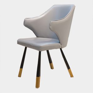 Modern Light Grey PU Leather Arm Chair with Black Legs & Gold Tips