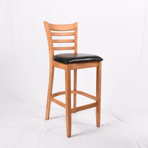 Ladder-Back Solid Wood Bar Stool with Black PU Leather Seat