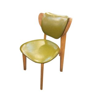 Mid-Century Modern Solid Wood Dining Chair with Olive Green PU Leather Upholstery