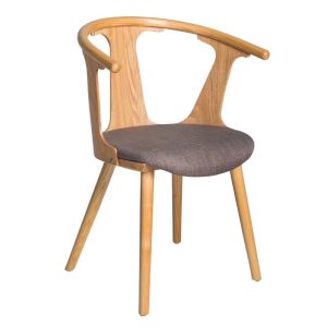 Modern Cut-Out Back Solid Wood Arm Chair with Grey Linen Seat