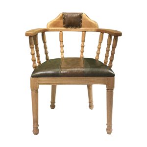 Vintage Windsor Style Arm Dining Chair with Two-Tone PU Leather Seat