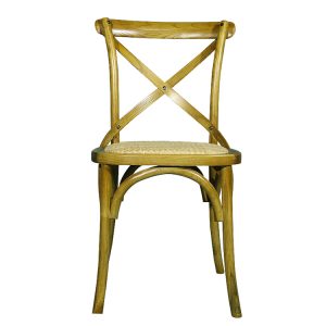 Vintage Cross Back Solid Wood Dining Chair with Woven Seat