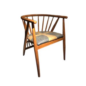 Mid-Century Windsor Arm Dining Chair with Cross Pattern PU Leather Seat