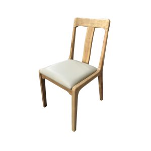 Modern Solid Wood Dining Chair with Off-White PU Leather Seat