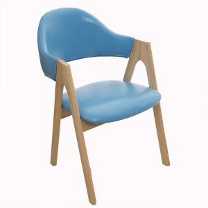 Modern Blue PU Leather Arm Dining Chair with Solid Wood Legs