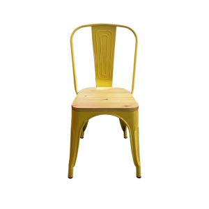Industrial Yellow Metal Dining Chair with Wood Seat - Tolix Style