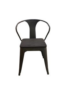 Black metal dining chair with wooden seat
