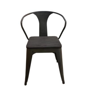 Industrial Black Metal Dining Chair with Armrests - Tolix Style
