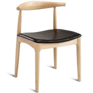 Mid-Century Bullhorn Dining Chair with Black PU Leather Seat - Solid Wood Frame