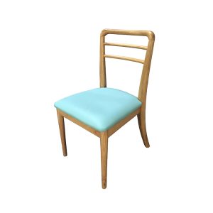 Modern Ladder-Back Dining Chair with Light Blue PU Leather Seat - Solid Wood Frame