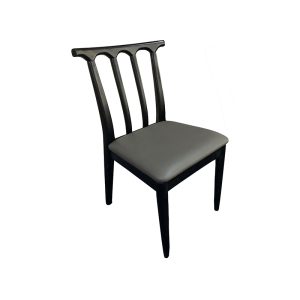 Black Frame Dining Chair with Grey PU Leather Seat - Modern Slatted Back