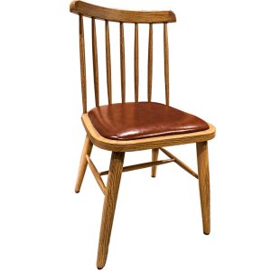 Windsor Style Solid Wood Dining Chair with Brown PU Leather Seat