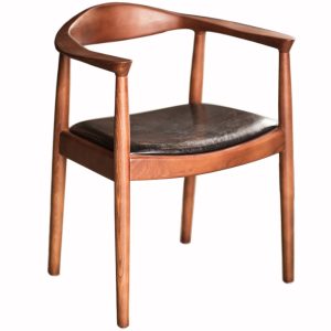 Mid-Century Solid Wood Arm Dining Chair with Black PU Leather Seat - Kennedy Style