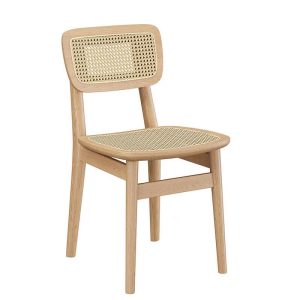 Full Rattan Dining Chair with Solid Wood Frame - Natural Woven Seat & Back