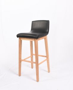 Black leatherette bar stool with solid wood frame