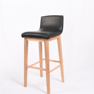 Modern Black PU Leather Bar Stool with Solid Wood Legs - High Back Bar Chair