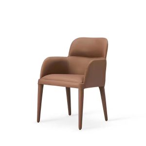 Modern Upholstered Arm Dining Chair - Brown PU Leather Accent Chair
