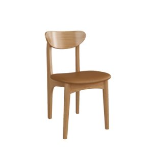 Mid-Century Solid Wood Dining Chair with Brown PU Leather Seat