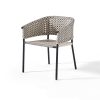 Outdoor Woven Rope Armchair with Black Metal Legs and Grey-White Woven Texture