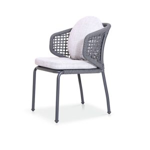 Outdoor Woven Rope Armchair with Dark Grey Metal Legs and Geometric Rope Weaving