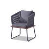 Outdoor Woven Rope Armchair with Dark Grey Metal Frame, Wood Trim and Fabric Cushion