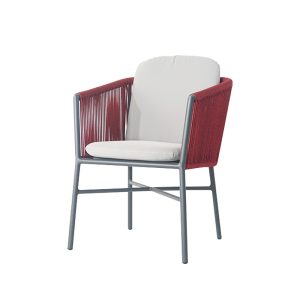Outdoor Woven Rope Armchair with Dark Grey Metal Frame and Burgundy Rope Weaving