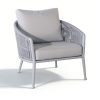 Outdoor Woven Rope Armchair with Light Grey Metal Frame and Matching Fabric Cushions