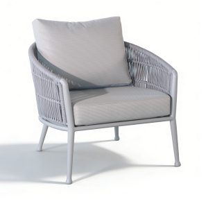 Outdoor Woven Rope Armchair with Light Grey Metal Frame and Matching Fabric Cushions