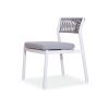 Outdoor Woven Rope Dining Chair with White Metal Frame and Fabric Cushion