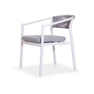 Outdoor Woven Rope Armchair with White Metal Frame & Fabric Cushion