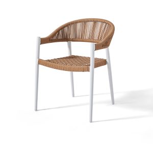 Outdoor Woven Rattan Armchair with White Metal Frame