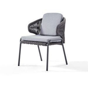 Outdoor Woven Rope Armchair with Dark Grey Metal Frame & Fabric Cushion