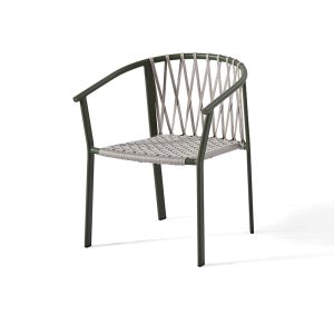 Outdoor Woven Rope Armchair with Dark Green Metal Frame