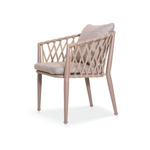 Outdoor Woven Rattan Armchair with Taupe Metal Frame and Fabric Cushion