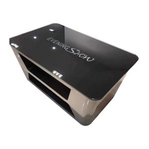 Black Tempered Glass Commercial TV Stand with Integrated Lighting