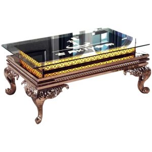 Luxury metal-framed glass-top coffee table suitable for upscale commercial interiors
