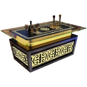 Luxurious black and gold glass-top bar table suitable for high-end commercial settings